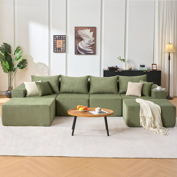 English Elm 6-piece U-shaped Modular Sectional with Chaise Soft Corduroy Family Lounge Sofa W3163S00106