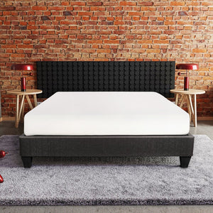English Elm Twin-Size Speedy Fabric Platform Bed Base with Dark Gray Upholstery, Headboard Kit, Low Profile B2741P283810