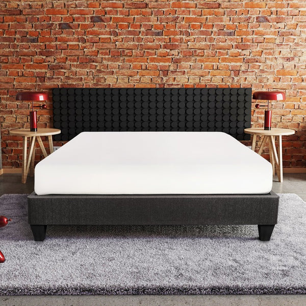 English Elm Twin-Size Speedy Fabric Platform Bed Base with Dark Gray Upholstery, Headboard Kit, Low Profile B2741P283810
