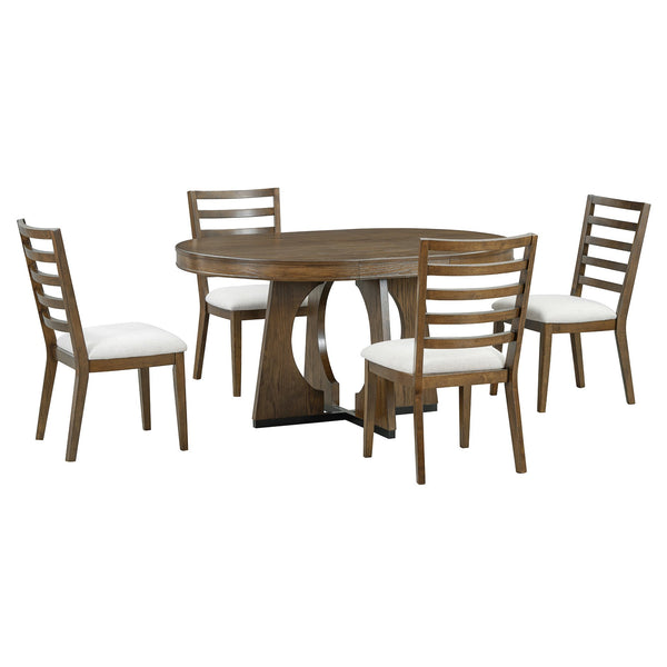 English Elm Trexm Extendable Round Dining Set Oak Veneer Sculptural Base Seats Four to Six Walnut ST000131AAP-2026