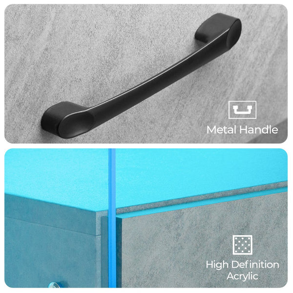 English Elm Nightstand with LED Lights and Adjustable Colors, Modern Bedside Table with Power Outlets & Drawers Grey 22 L x 8 W x 18 H W2178P252969