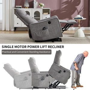 English Elm Beige Chenille Power Lift Recliner with Massage Heat and Usb for Senior Comfort Light Gray W1803P369078