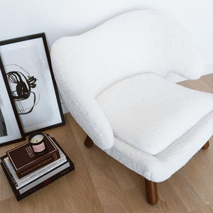 English Elm Pelican Accent Chair Sherpa Upholstered Organic Sculptural Mid-century Walnut Legs Lounge B353P450647