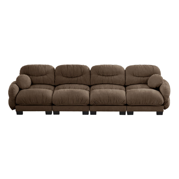 English Elm Pleated Chenille Modular Sofa with Ergonomic Foam Cushions and Sculptural Curved Armrests Brown W5656S00061