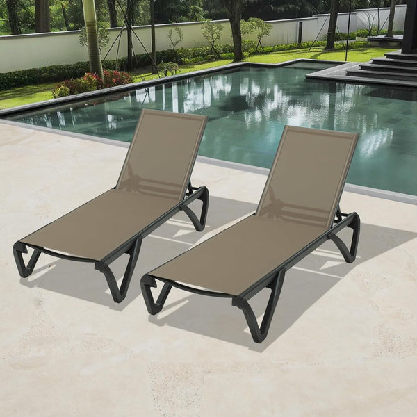 English Elm Pool Aluminum Chaise Lounge Set of 2 with Wheels, 5-Position Recline, Quick-Dry Textilene, Weather-Resistant Comfort for Patio khaki W1859P396058