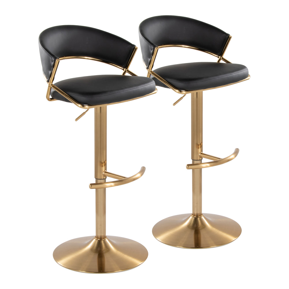 English Elm Jie Glam Swivel Barstools Set of 2 Black Faux Leather Gold Metal Base Kitchen B202S00942