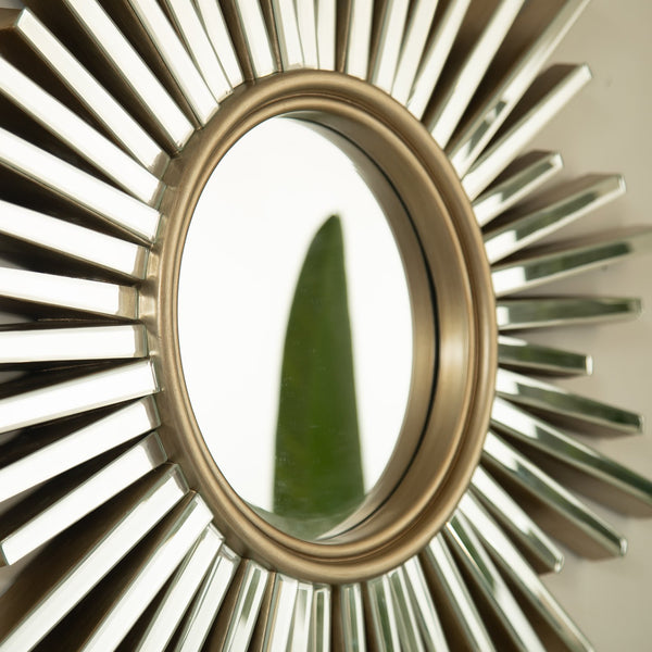 English Elm 33'' Gemme Mirror Silver Sunburst Wall Art Mirror — Luxurious PU Frame, Dresser Accent for Entryway W2615P346498