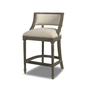 English Elm Jennifer Taylor Home - Paris 26.5" Farmhouse Counter Height Bar Stool with Upholstered Linen Seat, Hardwood Frame, Brass Footrest Beige B2719P238377