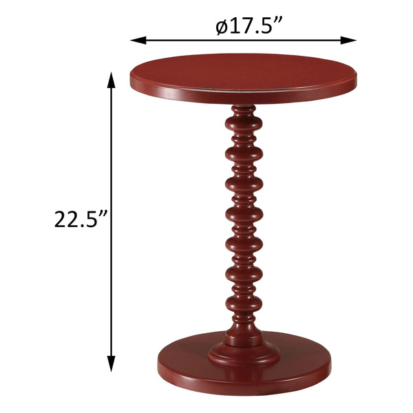 English Elm Red Round Wooden Side Table with Turned Pedestal Base, Intricate Detailing, Compact 22.5"H Surface B062P186403