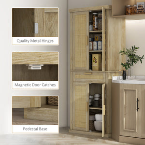 English Elm Homcom 72" Tall Boho Pantry Cabinet With Rattan Panels, 5-Tier Storage, Adjustable Shelves, Oak Finish W2225P229259