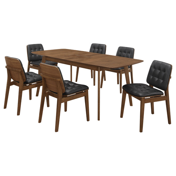 English Elm Draper Mid-Century Modern 7-Piece Walnut Dining Set With Expandable Leaf & Comfortable Seating B062S01234