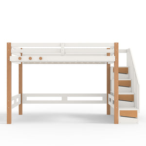 English Elm Twin Pine Wood Loft Bed with Built-in Shelving and Hook for Kids Bedroom W5305S00010
