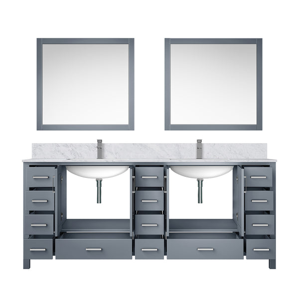 English Elm Dark Grey Double Bath Vanity Set With Carrara Marble Top, Chrome Faucet, And Elegant 34" Mirrors B2731S01063