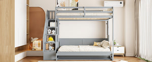 English Elm Full Over Murphy Bunk Bed with Hydraulic Lift Desk and Staircase Storage Gray LP200698AAE