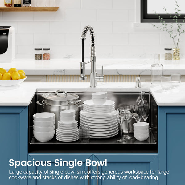 English Elm Stainless Steel Handmade Undermount Kitchen Sink Single Bowl with Brushed Finish T3177P296193