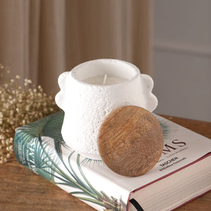 English Elm Jar Candle Handcrafted Ecomix Wax With Mango Wood Lid - Serene Mimosa Scent, Eco-Friendly Decor B346P369771