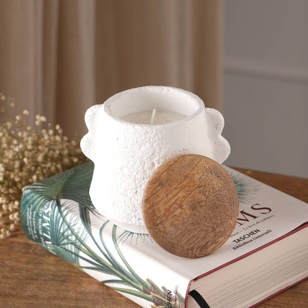 English Elm Jar Candle Handcrafted Ecomix Wax With Mango Wood Lid - Serene Mimosa Scent, Eco-Friendly Decor B346P369771