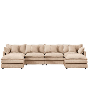 English Elm Modular U-Shaped Sectional Sofa Set - 4-Seater Chenille Couch With Movable Ottomans For Flexibility W1359S00036