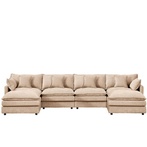 English Elm Modular U-Shaped Sectional Sofa Set - 4-Seater Chenille Couch With Movable Ottomans For Flexibility W1359S00036