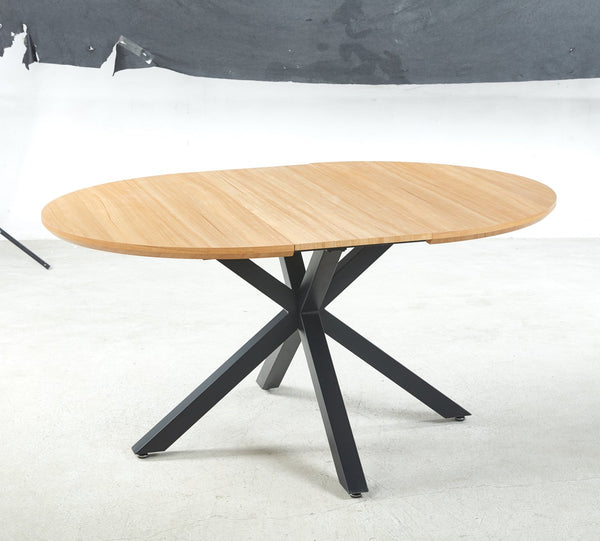 English Elm Extendable Modern Dining Table With Oak Mdf Top & Sturdy Metal Legs - Versatile Office & Coffee Use W234S00108