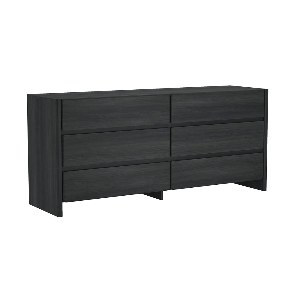 English Elm Linda 72" Dresser Charcoal Gray – 6-Drawer Minimalist Woodgrain Storage with Smooth Rounded Fronts B365S00066