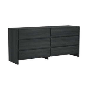 English Elm Linda 72" Dresser Charcoal Gray – 6-Drawer Minimalist Woodgrain Storage with Smooth Rounded Fronts B365S00066