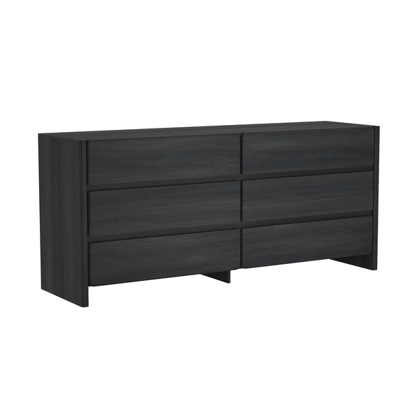 English Elm Linda 72" Dresser Charcoal Gray – 6-Drawer Minimalist Woodgrain Storage with Smooth Rounded Fronts B365S00066