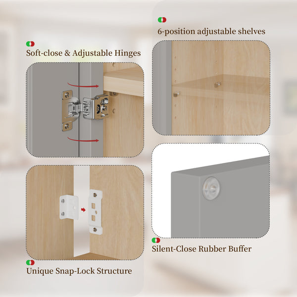 English Elm Gray Shaker Solid Wood Wall Cabinet Soft Close Doors Adjustable Shelves Kitchen Storage W5662P465944