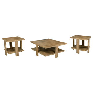 English Elm Runnion Rustic Mango Wood 2 Piece Coffee and End Table Set with Open Shelves B062S01478