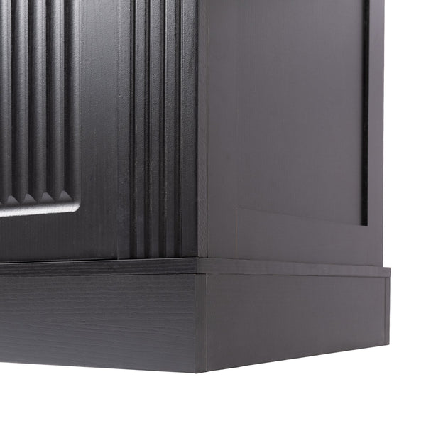 English Elm 63" Fluted Sideboard Buffet Cabinet with Coffee Bar Storage, 4 Doors 3 Drawers, Smooth Silent Slides Black W2917P319112