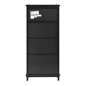 English Elm 70" Tall Pantry Cabinet Rubberwood Legs Three Drawers Six Door Shelves Kitchen Storage Black N762P326960B