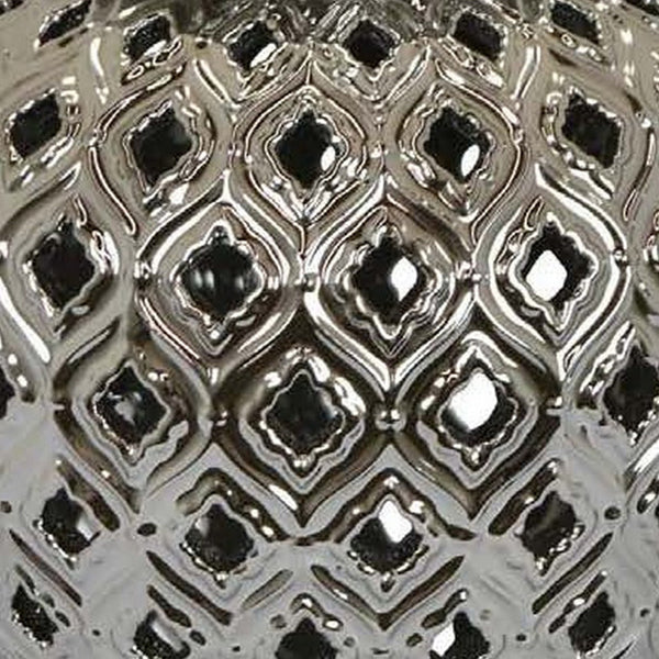 English Elm Deni Silver Porcelain Temple Jar with Pierced Lattice Lid for Mantel or Shelf Display B056P416854