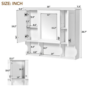 English Elm 35'' Modern Wall-Mounted Medicine Cabinet with Mirror, Hidden Storage and Open Shelves for Bath White N710P209443K