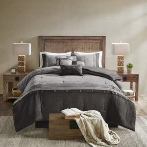 English Elm 7 Madison Park Boone Faux Suede Comforter Set Queen Textured Earthy Lodge Style with Pillows Grey 24.02 L x 19.68 W x 14.96 H B03596891