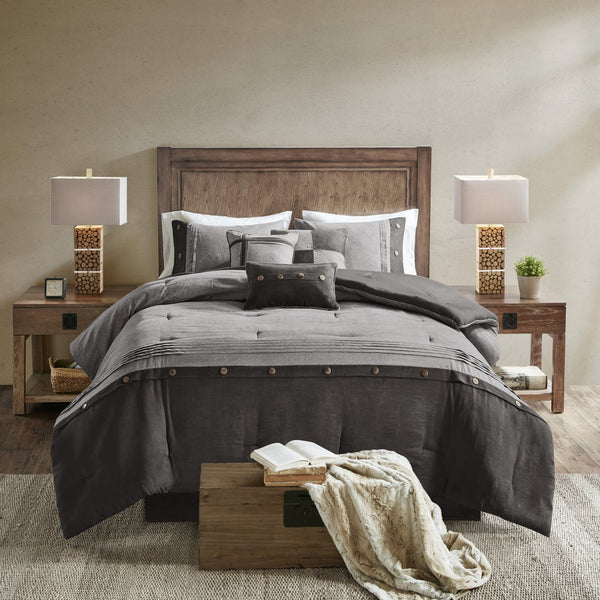 English Elm 7 Madison Park Boone Faux Suede Comforter Set Queen Textured Earthy Lodge Style with Pillows Grey 24.02 L x 19.68 W x 14.96 H B03596891