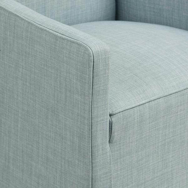 English Elm Skirted Charlotte Upholstered Dining Arm Chair with Hidden Casters, Light Grey Woven Fabric, Padded Comfort B035P217811