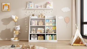 English Elm White Wooden Toy Storage Organizer Cabinet with 4-Tier Sling Bookcase for Kids Montessori Rooms W2876P233536