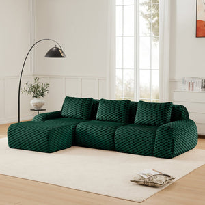English Elm 114" Modular L-shaped Sectional Flannelette Sofa with Ottoman for Spacious Living Rooms Green W714S01526