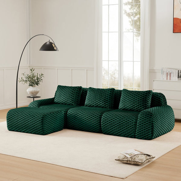 English Elm 114" Modular L-shaped Sectional Flannelette Sofa with Ottoman for Spacious Living Rooms Green W714S01526