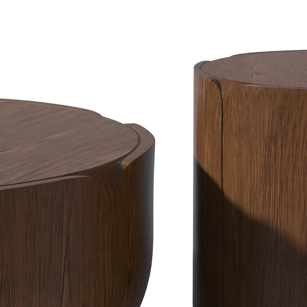 English Elm Round Mgo Drum Coffee Table Set Weatherproof Wood Grain Finish for Patio or Living Room Brown W757S00051