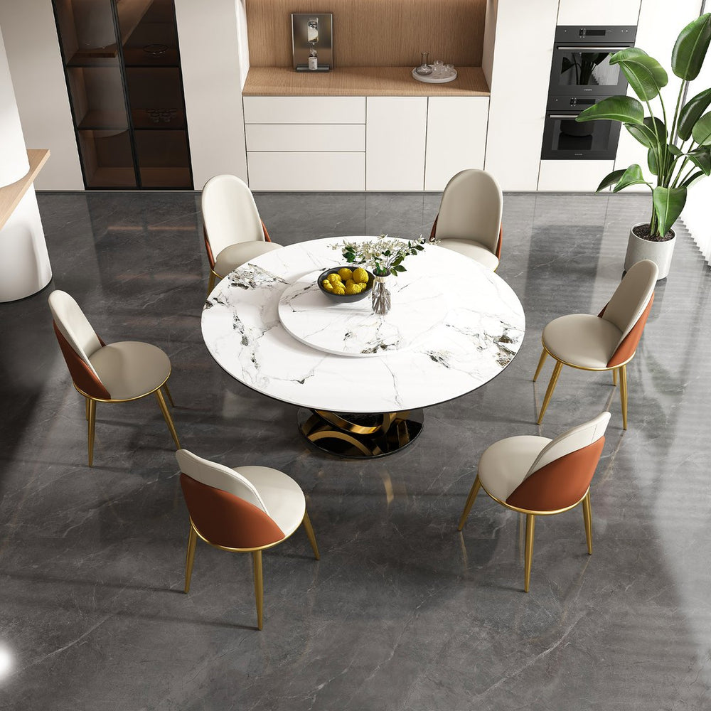 English Elm 59" Round Dining Table With Lazy Susan - Stylish Sintered Stone Top For Compact Spaces & 6 Guests W2699S00030