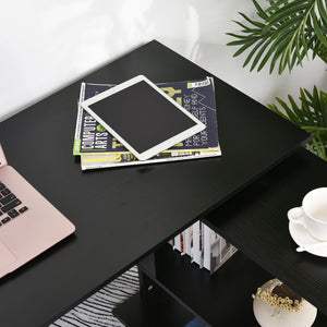 English Elm HOMCOM L Shaped Corner Desk with 360° Rotating Shelves, Space-Saving Workstation, Sturdy Black W2225P173999