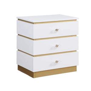 English Elm Living Room End Table Modern White Lacquer with 3 Removable-Handle Drawers & Brushed Gold Base B011P356300