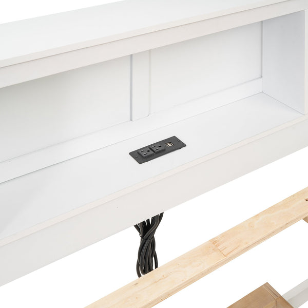 English Elm Full Full Size Platform Bed with Storage Headboard, USB Ports, Twin Trundle & 3 Drawers, Solid Wood White GX000720AAK