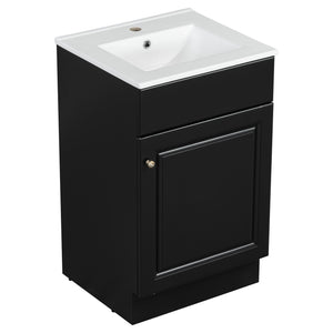 English Elm Christopher Knight Home® - 20" Bathroom Vanity with Ceramic Sink and Soft-Close Door, Gold Knob, Adjustable Shelf Storage Black N759P237946B