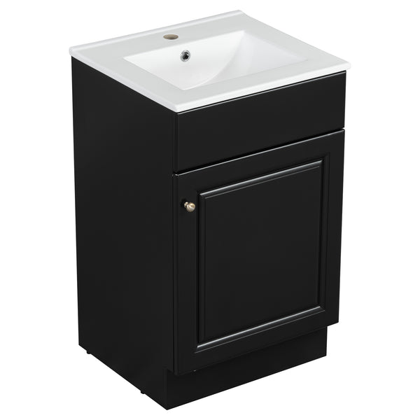 English Elm Christopher Knight Home® - 20" Bathroom Vanity with Ceramic Sink and Soft-Close Door, Gold Knob, Adjustable Shelf Storage Black N759P237946B