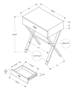 English Elm Accent Elegant Modern Side Table with Glossy Laminate, Chrome Base and Drawer for Living Spaces White 22 L x 14 W x 7 H B2710P219241