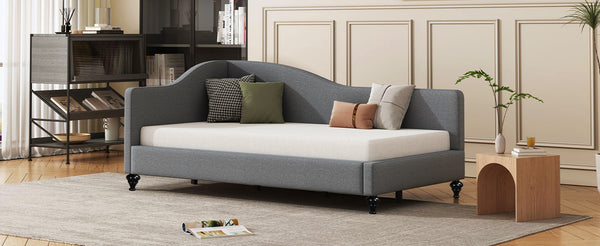 English Elm Twin L-Shaped Linen Daybed with Solid Wood Legs — Semi-Enclosed Modern Design, Durable Support Gray SF100145AAE