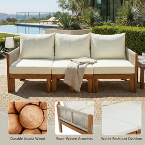 English Elm Outdoor Acacia Wood Dining Set Seats Six with Cushioned Armrest Chairs for Patio Beige,Natural Wood N719Z000220A