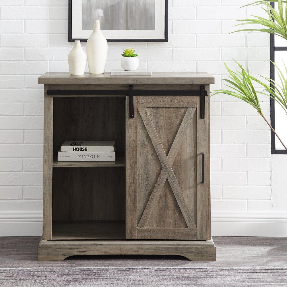 English Elm Walker Edison - Farmhouse Grey Wash Sliding X Barn Door Accent Cabinet with Adjustable Shelves, Durable MDF Finish B185P243999